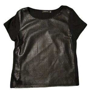Nordstrom Trouve Black Perforated Cut Out Leather Top Medium